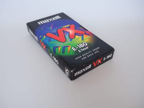 TOKYO, JAPAN - SEPTEMBER 28, 2024: Maxell VX E-180 VHS videotape cassette