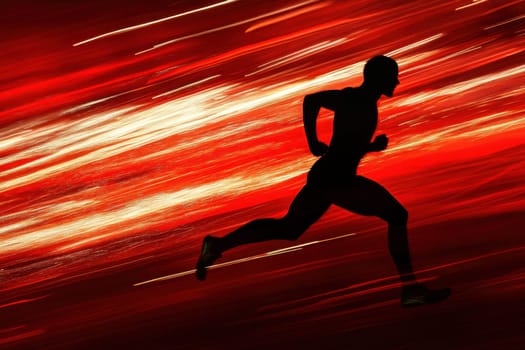 Silhouette of a male athlete running at high speed with a motion blur effect, conveying dynamism and energy