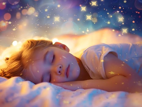 Adorable little child girl sleeping in the bed