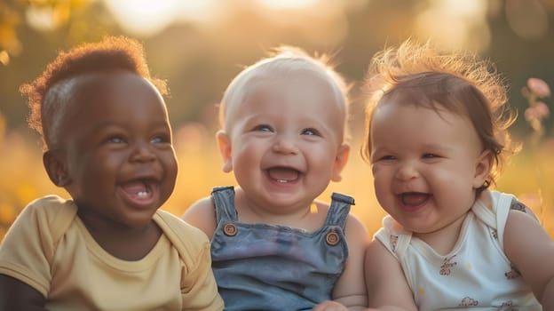 Adorable multiethnic babies laughing together outdoors