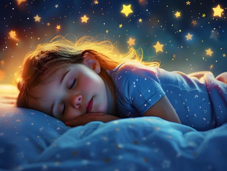Adorable little child girl sleeping in the bed