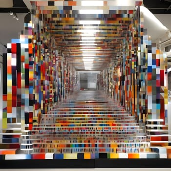 artificial intelligence generated image of Yaacov Agam's optical 3D colorful sculpture, an interactive and kinetic exploration of perception.