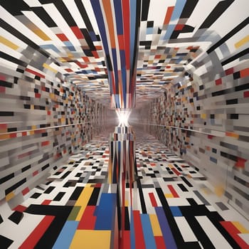 artificial intelligence generated image of Yaacov Agam's optical 3D colorful sculpture, an interactive and kinetic exploration of perception