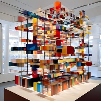 artificial intelligence generated image of Yaacov Agam's optical 3D colorful sculpture, an interactive and kinetic exploration of perception