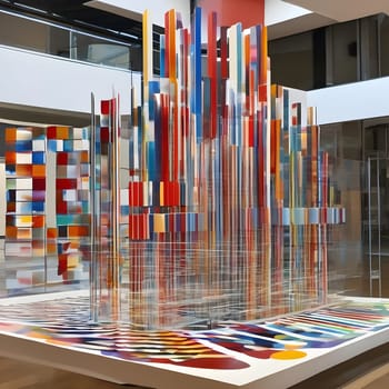 artificial intelligence generated image of Yaacov Agam's optical 3D colorful sculpture, an interactive and kinetic exploration of perception