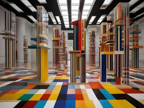 artificial intelligence generated image of Yaacov Agam's optical 3D colorful sculpture, an interactive and kinetic exploration of perception.