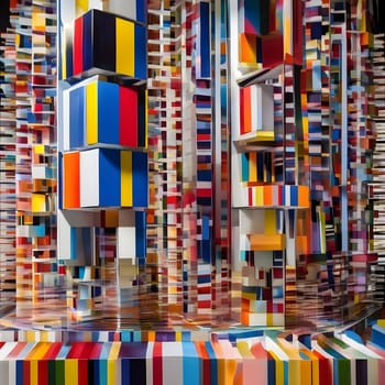 artificial intelligence generated image of Yaacov Agam's optical 3D colorful sculpture, an interactive and kinetic exploration of perception