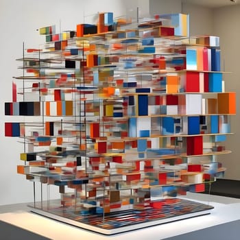 artificial intelligence generated image of Yaacov Agam's optical 3D colorful sculpture, an interactive and kinetic exploration of perception.