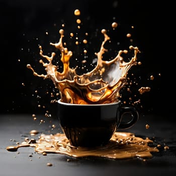 artificial intelligence generated image of the splash and splatter from a single cup with coffee.