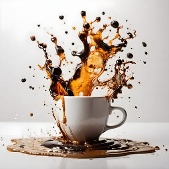 artificial intelligence generated image of the splash and splatter from a single cup with coffee.