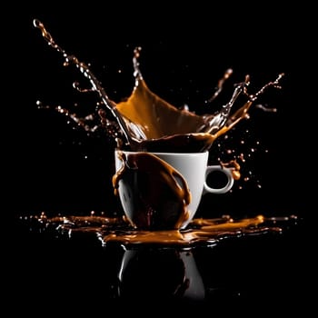 artificial intelligence generated image of the splash and splatter from a single cup with coffee.
