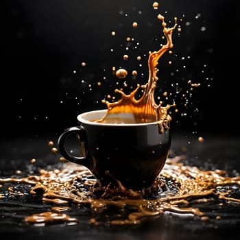 artificial intelligence generated image of the splash and splatter from a single cup with coffee.