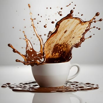 artificial intelligence generated image of the splash and splatter from a single cup with coffee.