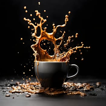 artificial intelligence generated image of the splash and splatter from a single cup with coffee.
