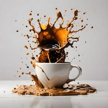artificial intelligence generated image of the splash and splatter from a single cup with coffee.