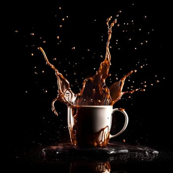 artificial intelligence generated image of the splash and splatter from a single cup with coffee.