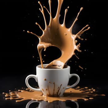 artificial intelligence generated image of the splash and splatter from a single cup with coffee.