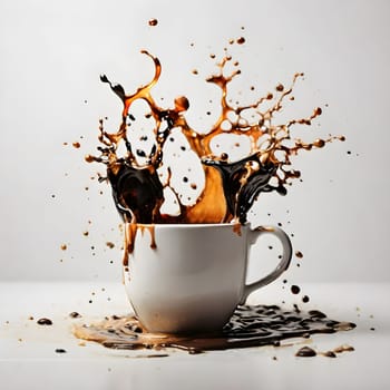artificial intelligence generated image of the splash and splatter from a single cup with coffee.
