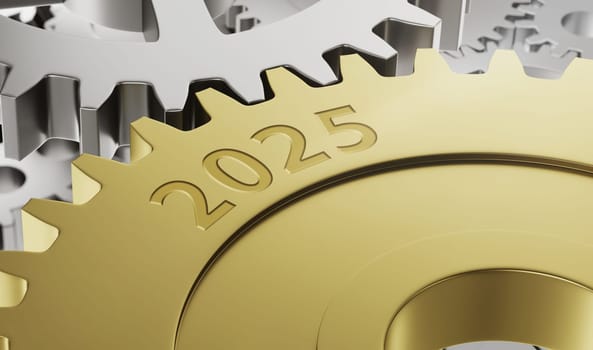 Metal gear wheels with the engraving 2025 - 3d render