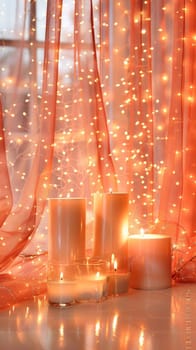 Candles burning with Christmas twinkling lights, concept of warmth, background, AI Generated