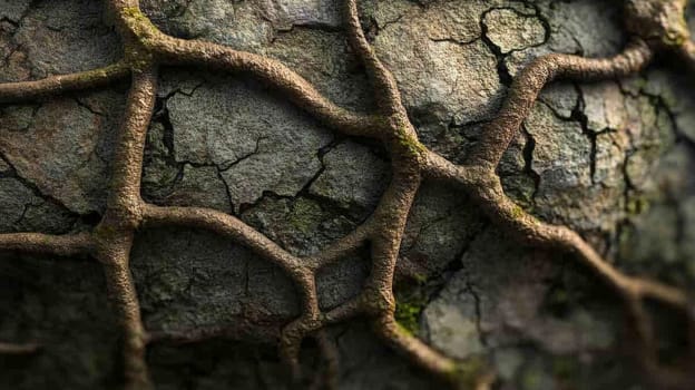 Natural fungus mycelium network texture closeup. Filaments of fungi microorganisms microscopy. AI Generative content