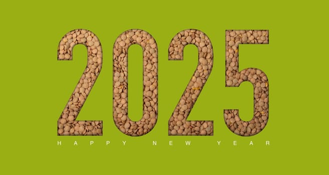 2025 lentil new year concept on a green background. 3d illustration