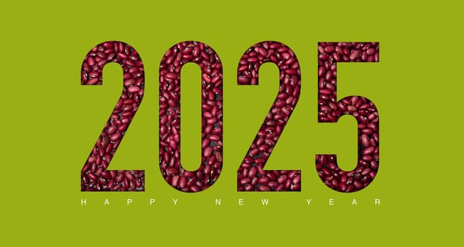 2025 red beans new year concept on a green background. 3d illustration