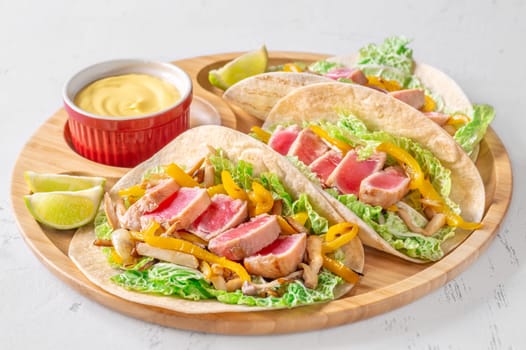 Sizzling Tuna Fajitas with Cheese Sauce