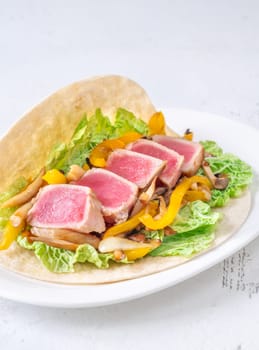 Sizzling Tuna Fajitas with Cheese Sauce
