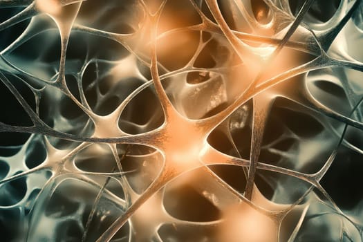 This visual displays an elaborate network of neurons with glowing connections showcasing the complexity of the nervous system.