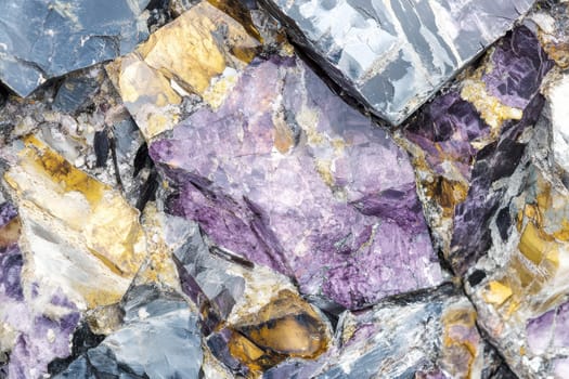 This unique mineral formation features various hues highlighting shades of purple and gold.
