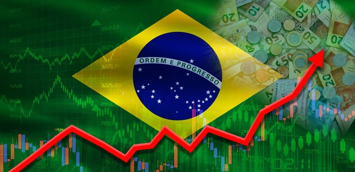 Brazil financial growth on market graph. Brazil economy growth on financial trade