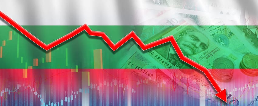 Bulgaria financial crisis on economic graph. Financial fall of Bulgaria economy on financial graph