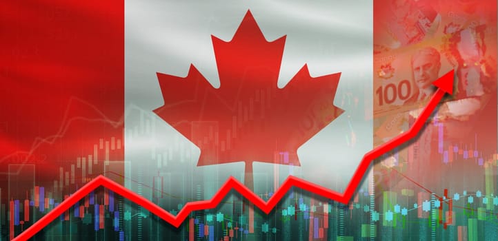 Canada economy growth on financial graph. Canada flag on financial growth graph