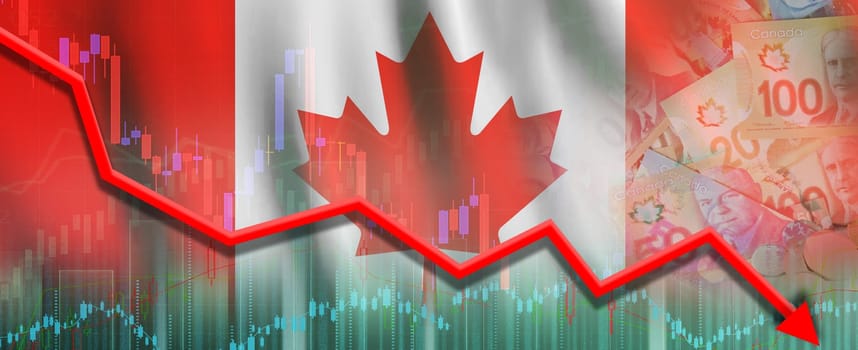 Canada financial crisis on economic graph, economic collapse. Financial fall of Canada economy on chart
