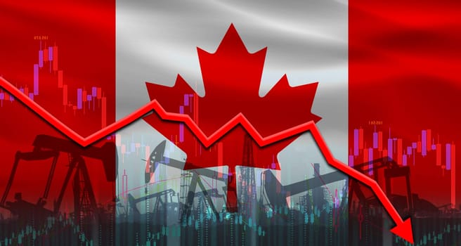 Oil production crisis with Canadian flag. Oil crisis with Canada flag on economic graph