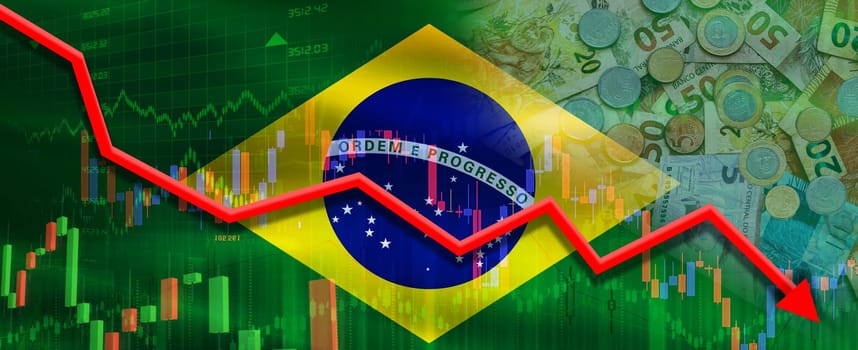 Financial fall of brazil on economy market. Brazil financial crisis on economic graph
