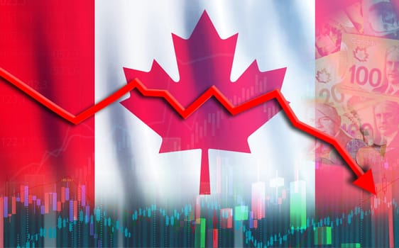 Financial fall of Canada economy on chart. Canada financial crisis on economic graph, economic collapse