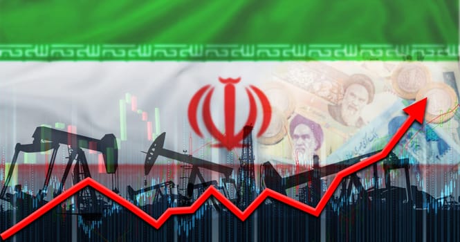 Oil industry with iran flag on financial graph. Iranian oil production on economic graph