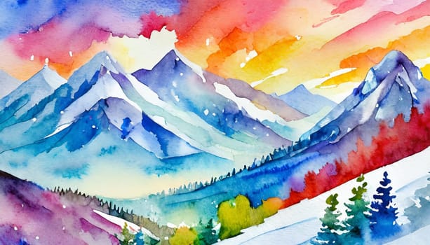 Vibrant Watercolor Mountain Landscape - Generative Art