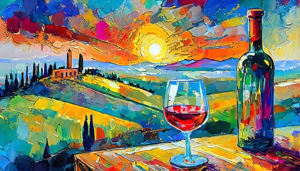 Tuscan Landscape with Wine Painting - Generative Art