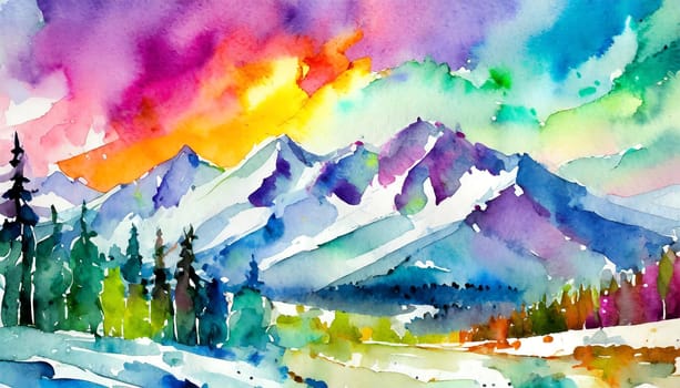 Vibrant Watercolor Mountain Landscape - Generative Art