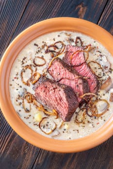 Creamy Peppercorn Steak Soup, Sliced Beef