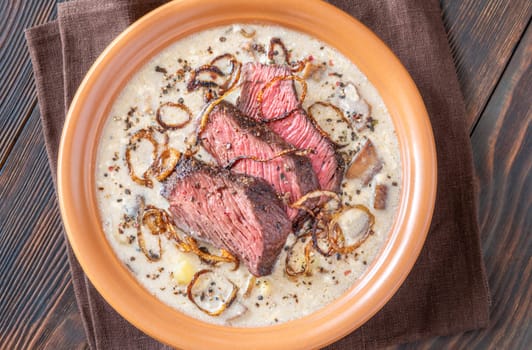 Creamy Peppercorn Steak Soup, Sliced Beef