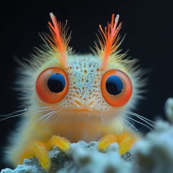 A unique marine animal displays vibrant orange and blue colors perched on a rocky surface showcasing its playful expression.
