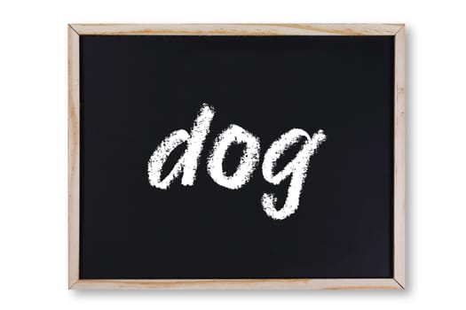A dog word in chalk on chalkboard with clipping path to remove shadow