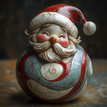 This delightful Santa ornament features a smiling face wearing a classic red hat and colorful swirls on its body perfect for holiday decor.