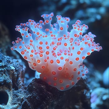 A stunning collection of coral with bright bubbles thrives in a rich underwater ecosystem during a sunny day.