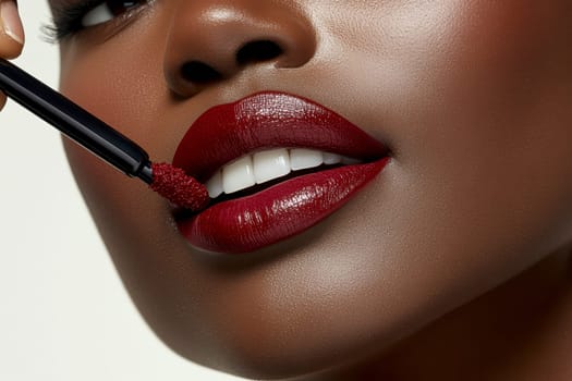 Fashionable types of lipsticks,red, black, pink and maroon. AI generative.