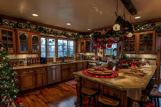 Cozy Christmas Kitchen Decor: Festive Holiday Decorations and Winter Wonderland View